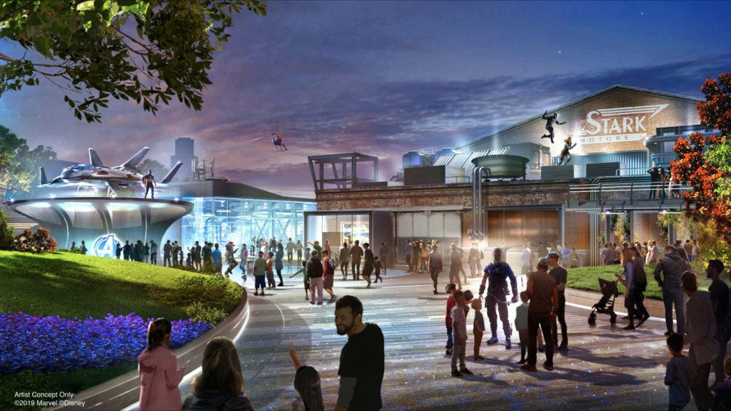 Concept art ufficiale della land Avengers Campus di Disneyland presentata al D23 Expo 2019.