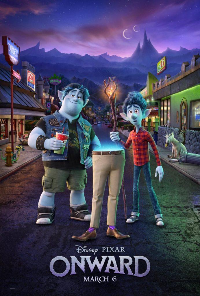 Il poster di Onward, il nuovo film Pixar di genere suburban fantasy in arrivo a marzo 2020.