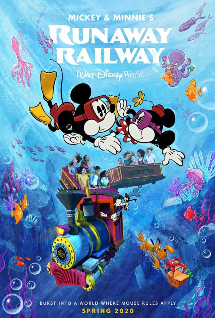 Il nuovo poster di Mickey & Minnie's Runaway Railway, la prima attrazione a tema Topolino in arrivo nel 2020.
