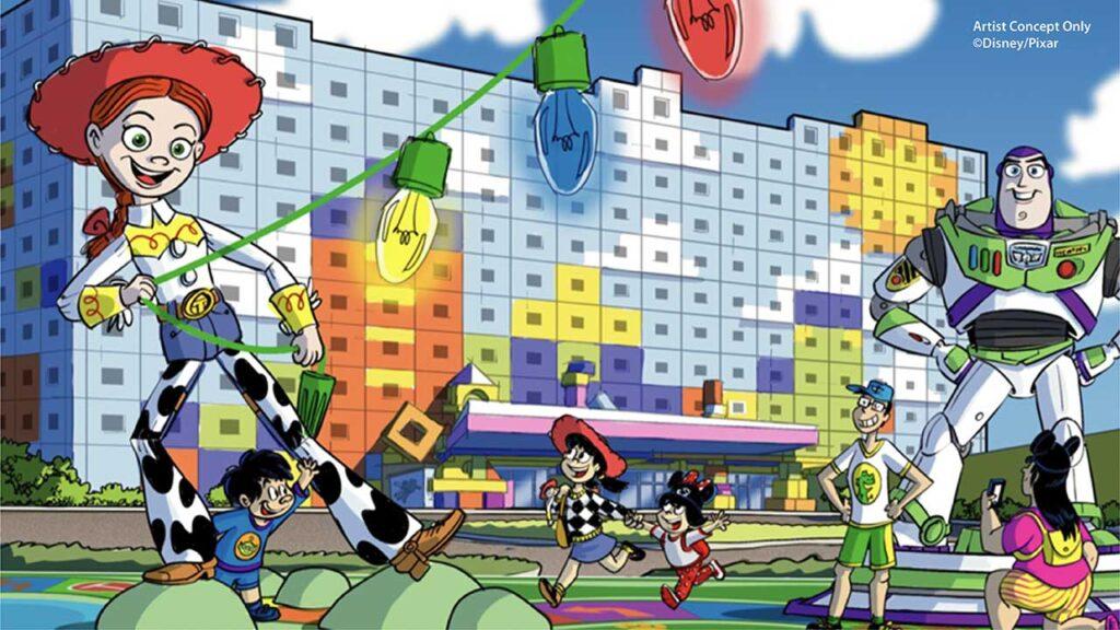 Concept art del nuovo hotel di Toy Story in arrivo a Tokyo Disneyland.