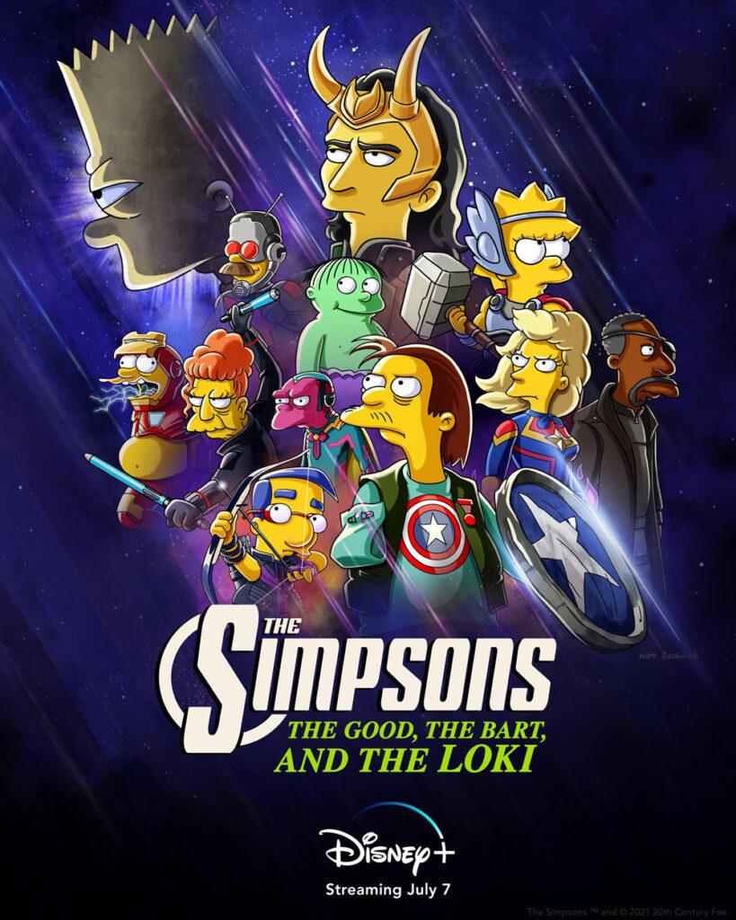 Il poster del nuovo cortometraggio de I Simpson crossover con Loki.